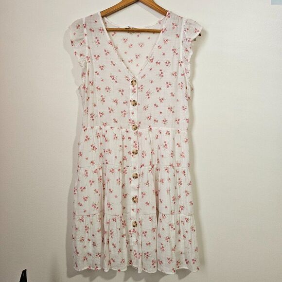 EUC LIKE NEW SWEET WANDERED DITSY FLORAL BABYDOLL BOHO SHORT DRESS BUTTONED SZ L - Picture 1 of 16